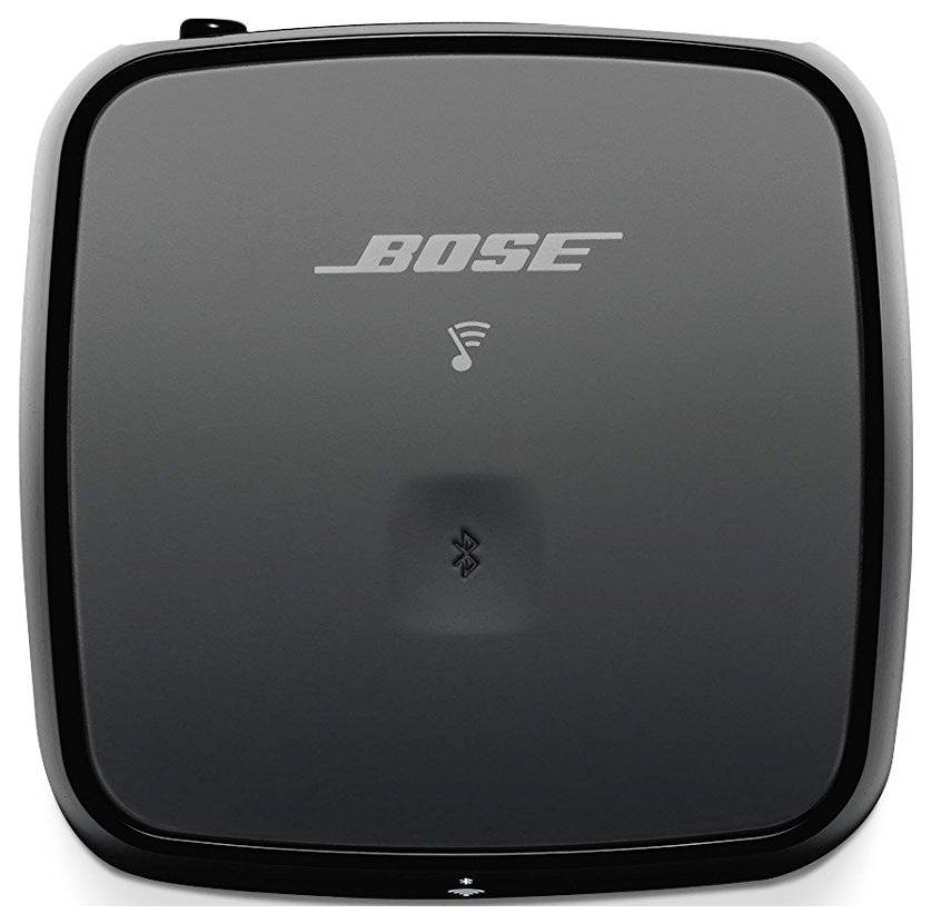Czarny głośnik Bose z symbolami WiFi i Bluetooth u góry.