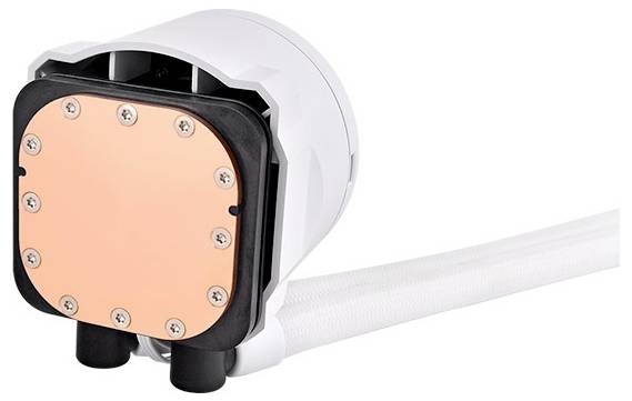 Blok chłodzący do chłodzenia wodnego CPU z miedzianą podstawą i białymi wężami. Odpowiedni dla wydajnych komputerów.