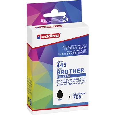 Wkład atramentowy 'edding' do drukarek Brother LC123 Bk, czarny, 18 ml, kompatybilny z modelami DCP i MFC, o zasięgu 705 stron.