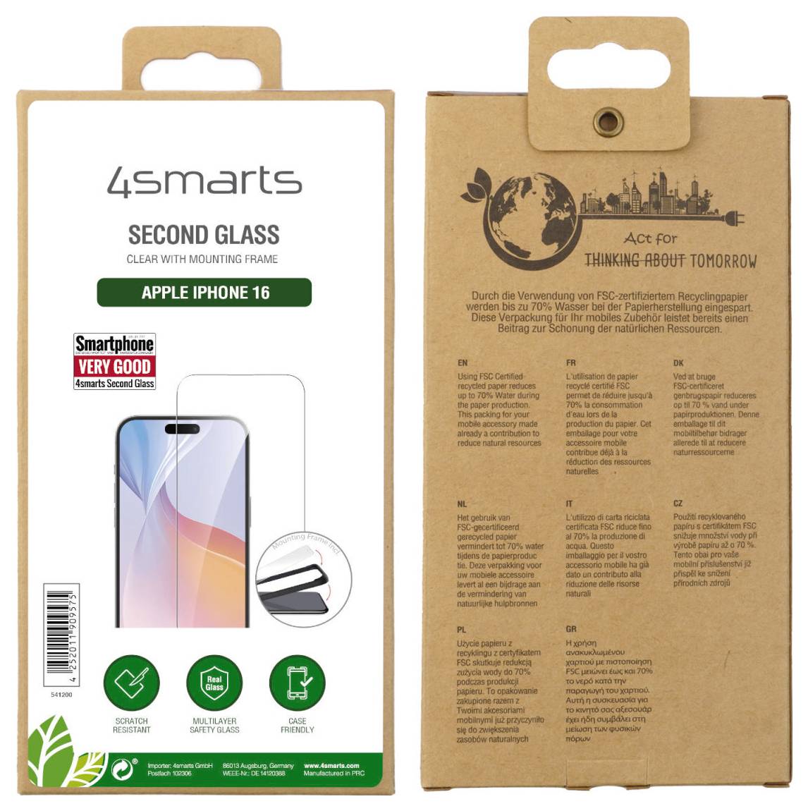 4Smarts Second Glass Захисне скло для дисплея Apple iPhone 16 1 шт. Захист від відбитків пальців, стійкий до подряпин 541200