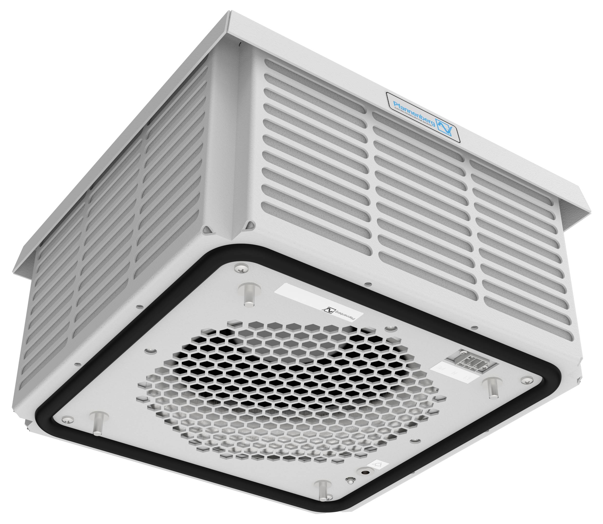 Czworokątny system wentylacyjny z kratką i centralnym otworem. Jest solidnie wykonany i przeznaczony do zastosowań przemysłowych.