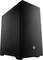Czarna obudowa komputera o minimalistycznym designie z wyeksponowanym logo na przedniej części.