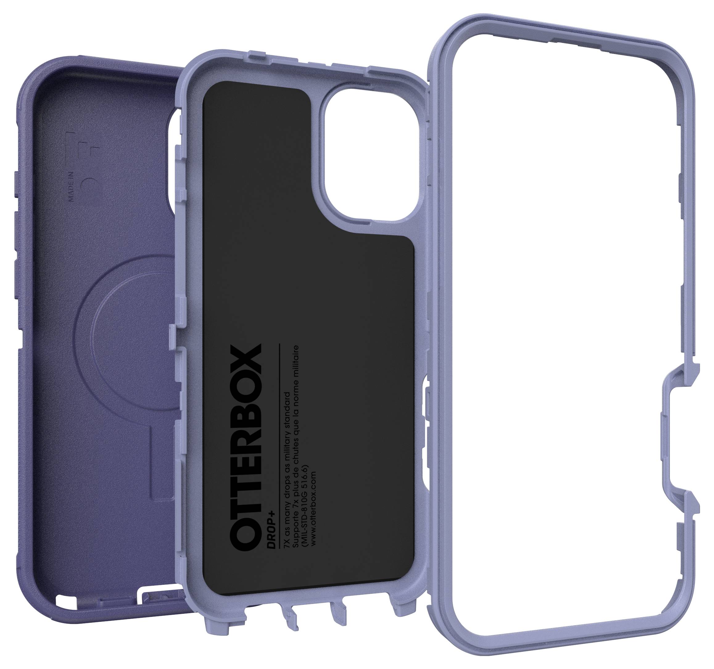 Etui na telefon marki Otterbox z niebieską ramką i czarnym wnętrzem, składające się z dwóch części i zaprojektowane do ochrony.