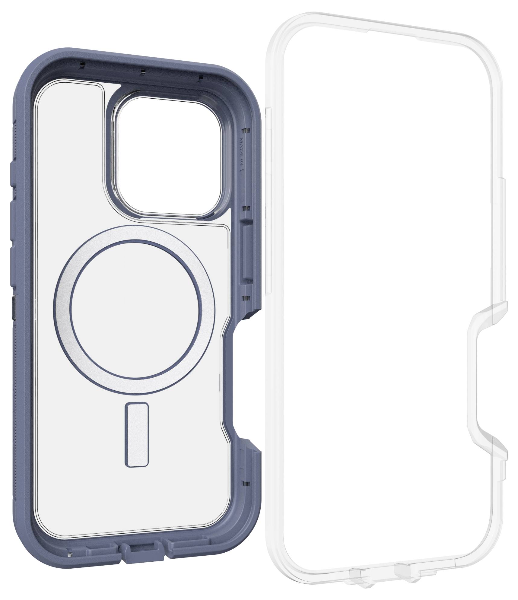 Etui ochronne z okrągłym magnesem do smartfona, prezentujące przednią i tylną stronę, z zintegrowaną funkcją podstawki.