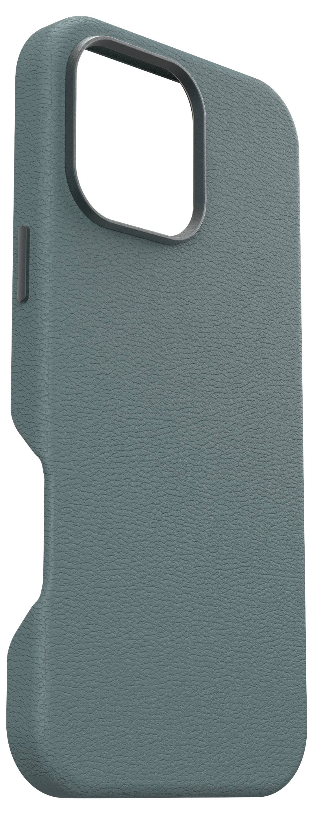 Ciemnozielone, strukturowane etui na telefon o minimalistycznym designie, z wycięciami na aparat i przyciski.