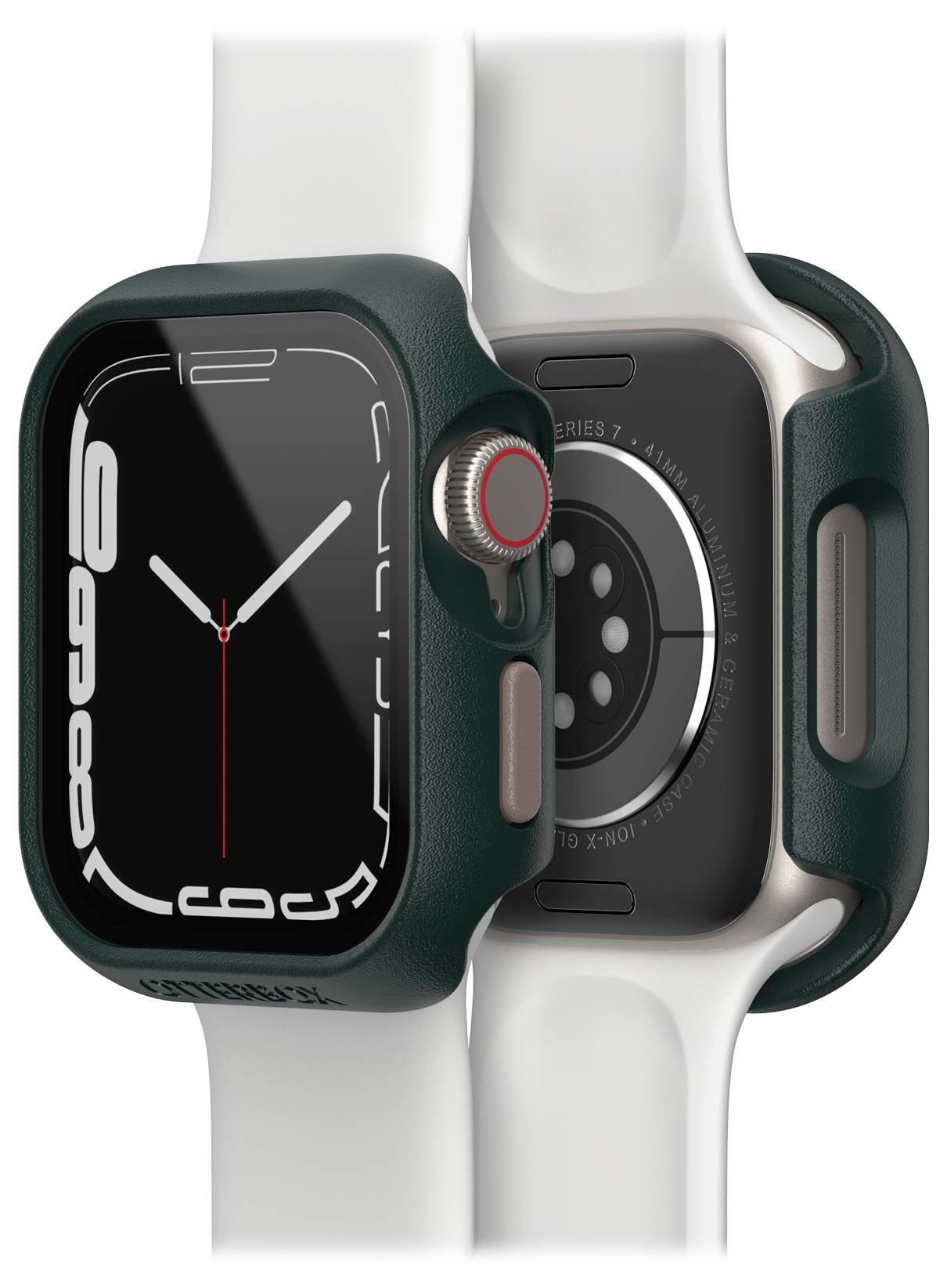 Czarny smartwatch z czarną obudową i białym paskiem, na którym czas wyświetlany jest białymi cyfrowymi wskazówkami.