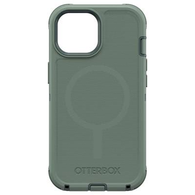 Oliwkowozielone etui na telefon marki Otterbox z kołowym wzorem pośrodku i tekstem 'Otterbox' na dolnym brzegu.