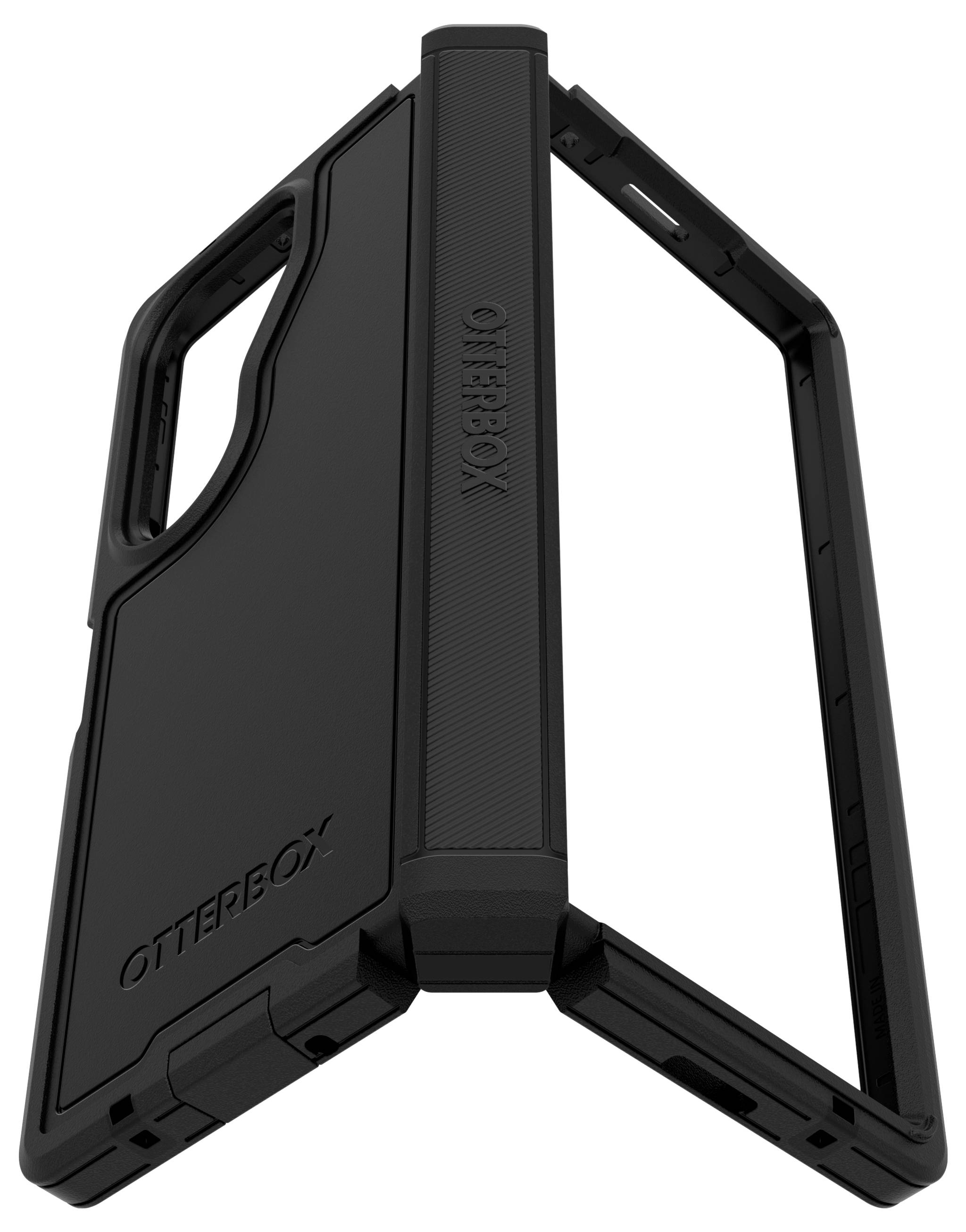 Wytrzymałe czarne etui na telefon marki OtterBox, z wzmocnionymi narożnikami i strukturalną strefą uchwytu, przeznaczone do zapewnienia optymalnej ochrony.