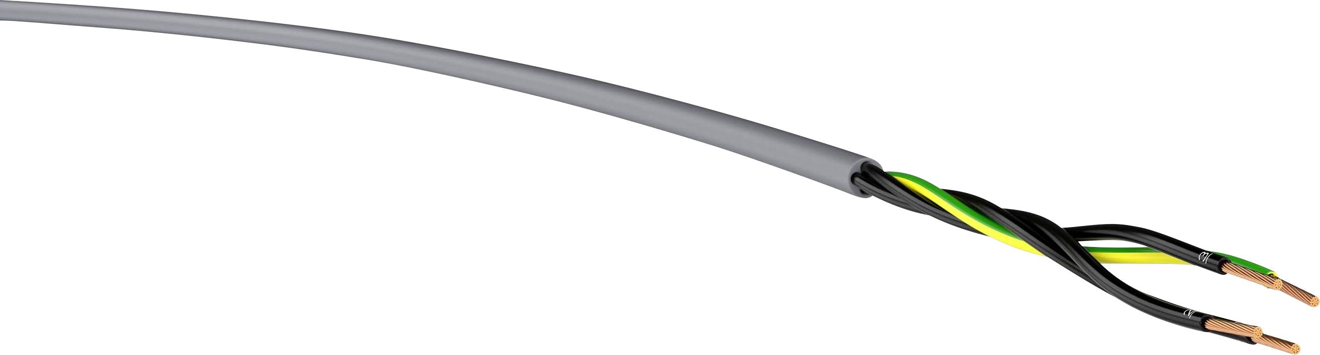 Przewód elektryczny z trzema przewodami: żółto-zielonym, czarnym i brązowym. Odpowiedni do prac elektrycznych w domu.