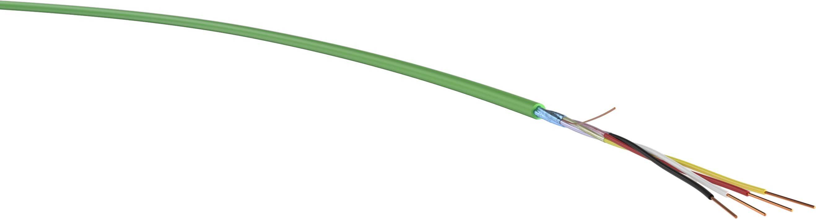 Obraz przedstawia zielony kabel z wieloma kolorowymi przewodami: czarnym, czerwonym, żółtym i białym. Końce są nieizolowane.