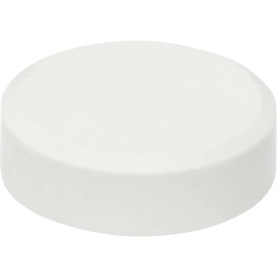 Biała, okrągła nakładka plastikowa, często używana jako zamknięcie butelek lub pojemników.