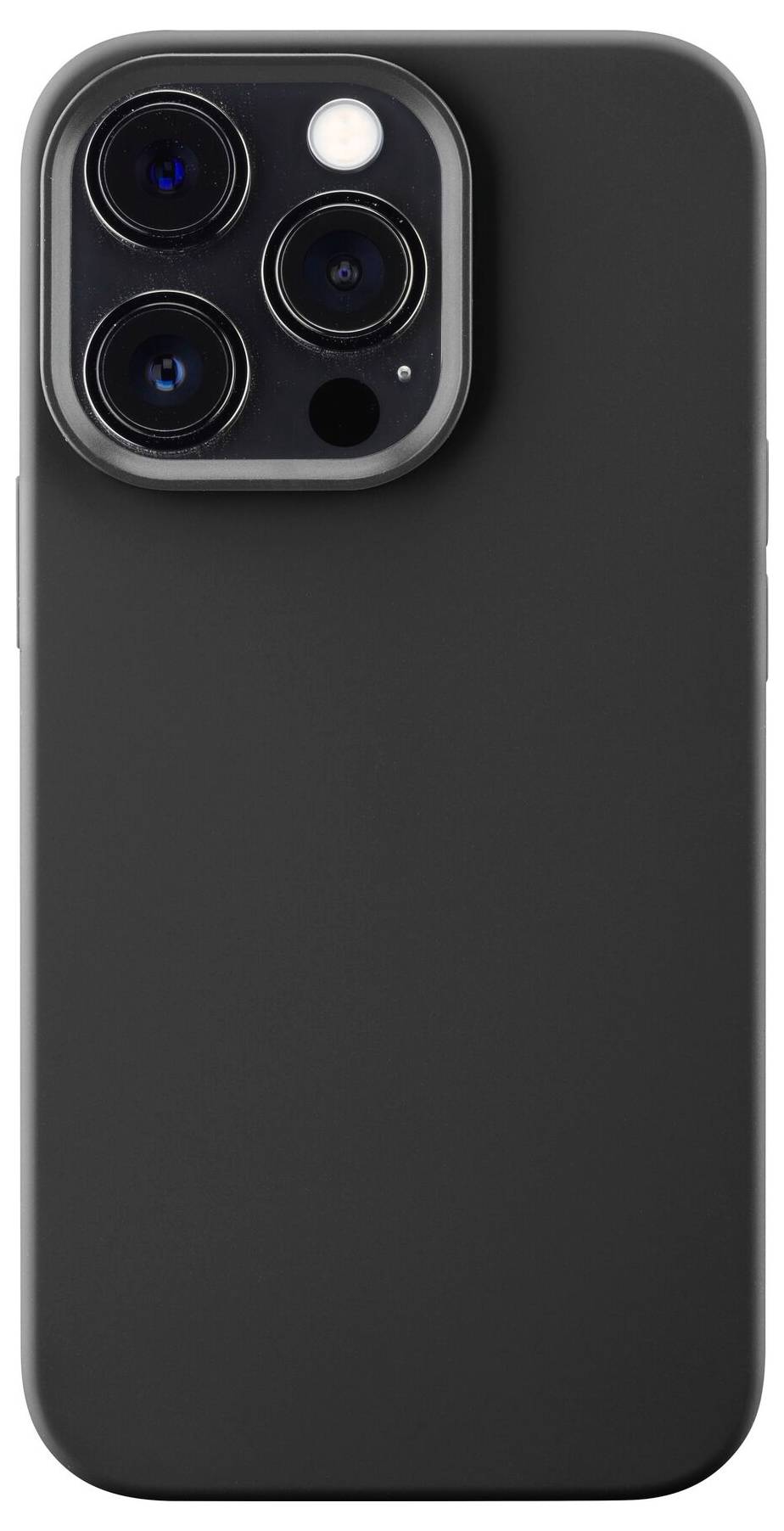 Nowoczesny smartfon w prostej, czarnej obudowie. Widoczny aparat z trzema obiektywami.