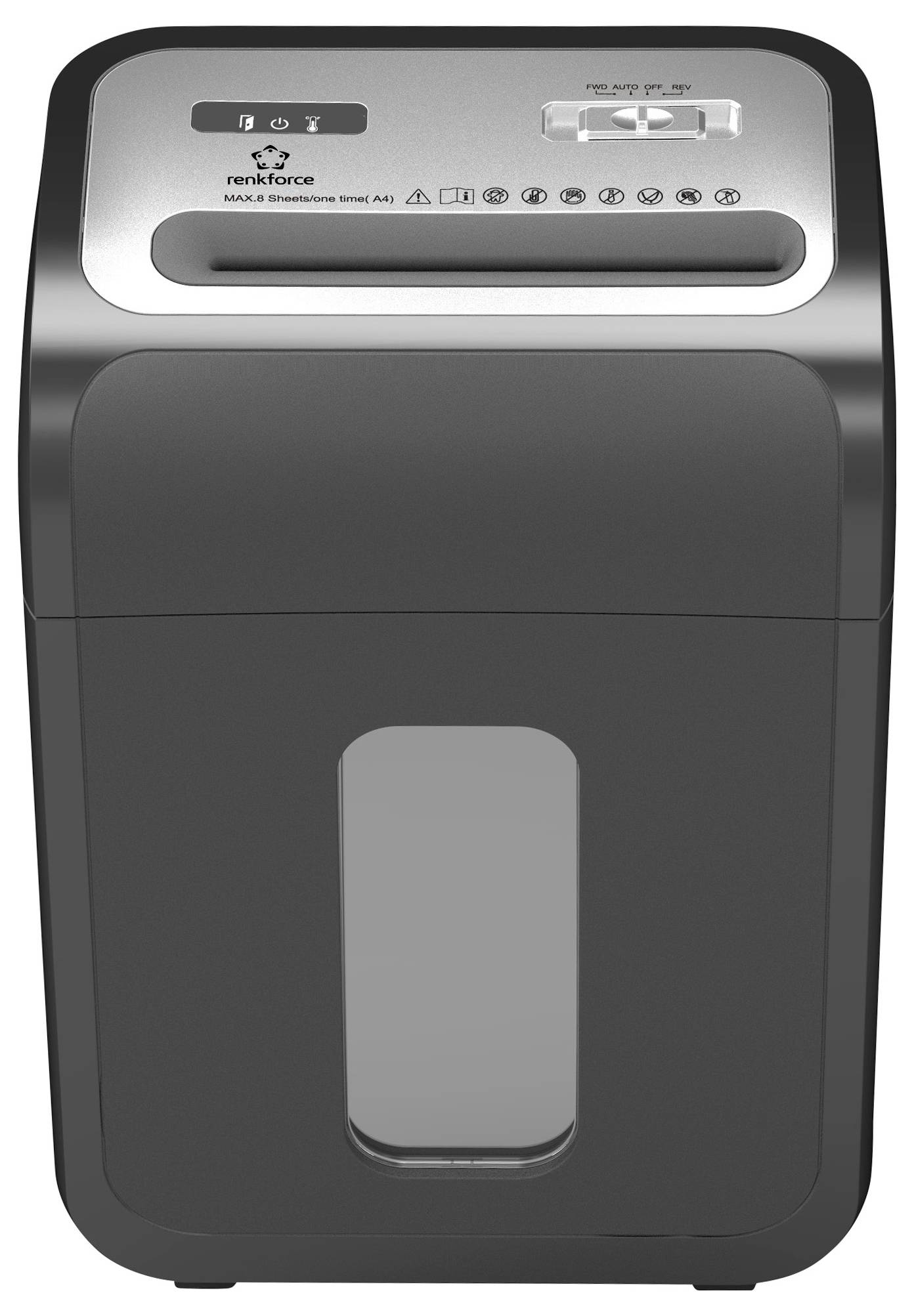 Шредер Renkforce RF-PPS-20L, 8 аркушів, мікрорізи 3 x 9 мм, P-5, 20 л, також подрібнює кредитні картки