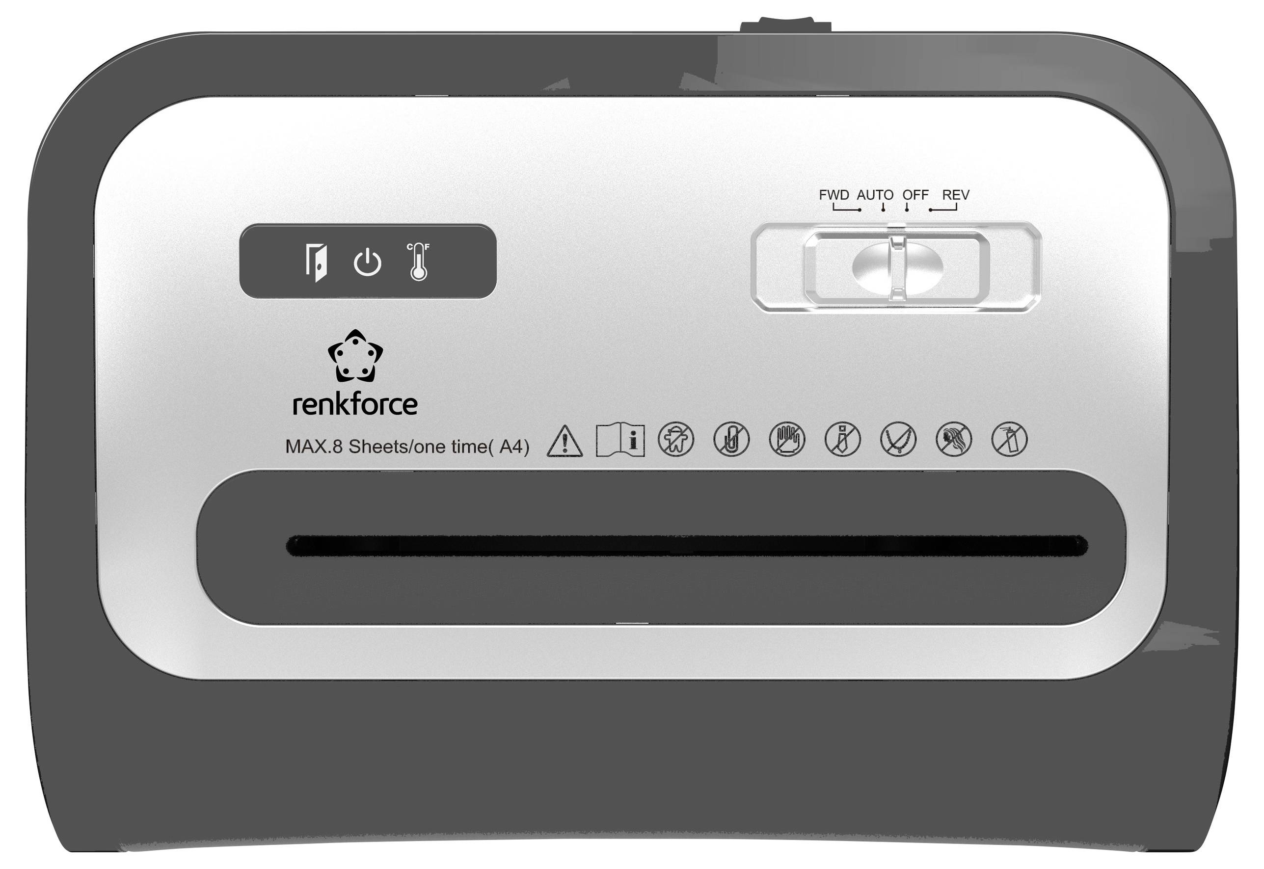 Шредер Renkforce RF-PPS-20L, 8 аркушів, мікрорізи 3 x 9 мм, P-5, 20 л, також подрібнює кредитні картки