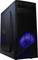 Czarna obudowa komputera z niebieskimi diodami LED w obszarze wentylatorów.