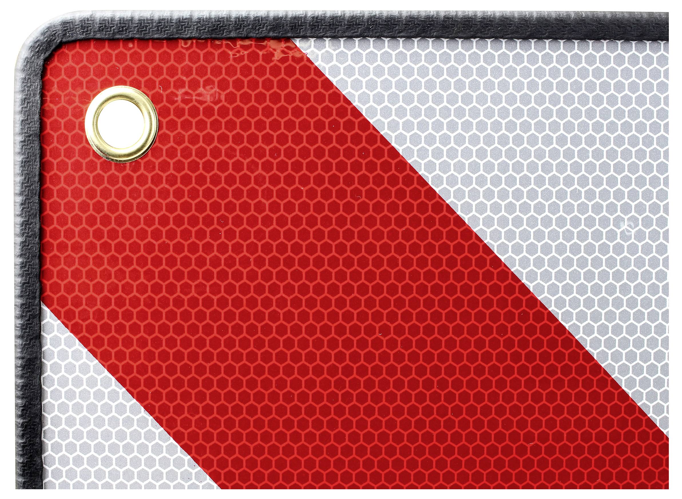 Czerwone ukośne paski na szarym tle z wzorem przypominającym plastry miodu.