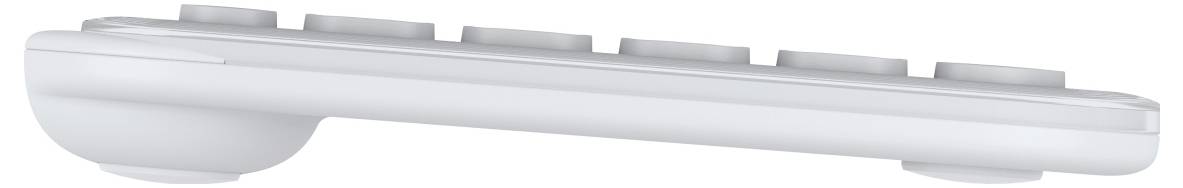 Biały przedmiot sfotografowany z boku, z przyciskami na górnej powierzchni, przypominający instrument klawiszowy lub kontroler.