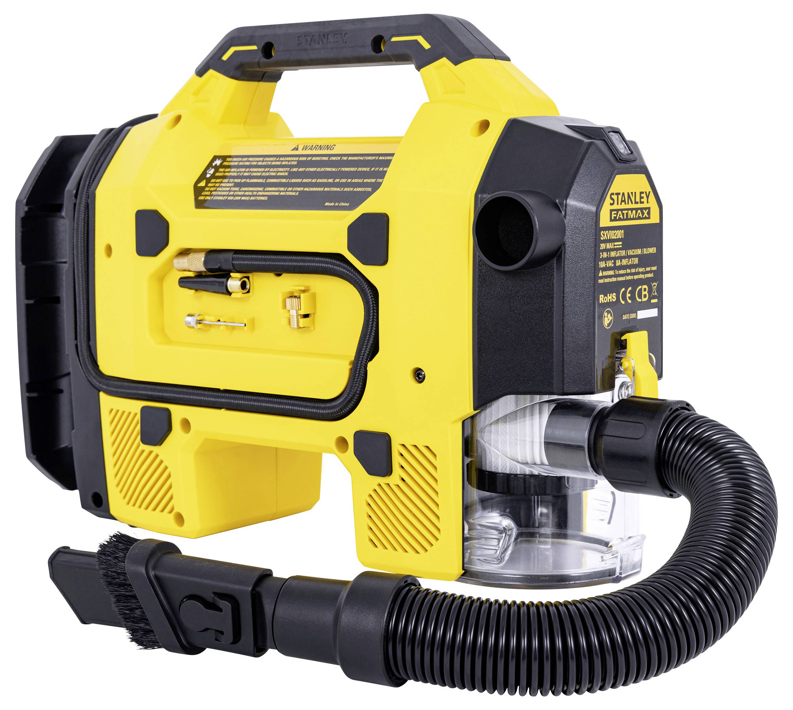 STANLEY SXVI02001 Акумуляторний компресор 10 бар, кабель-адаптер 12 В, цифровий дисплей