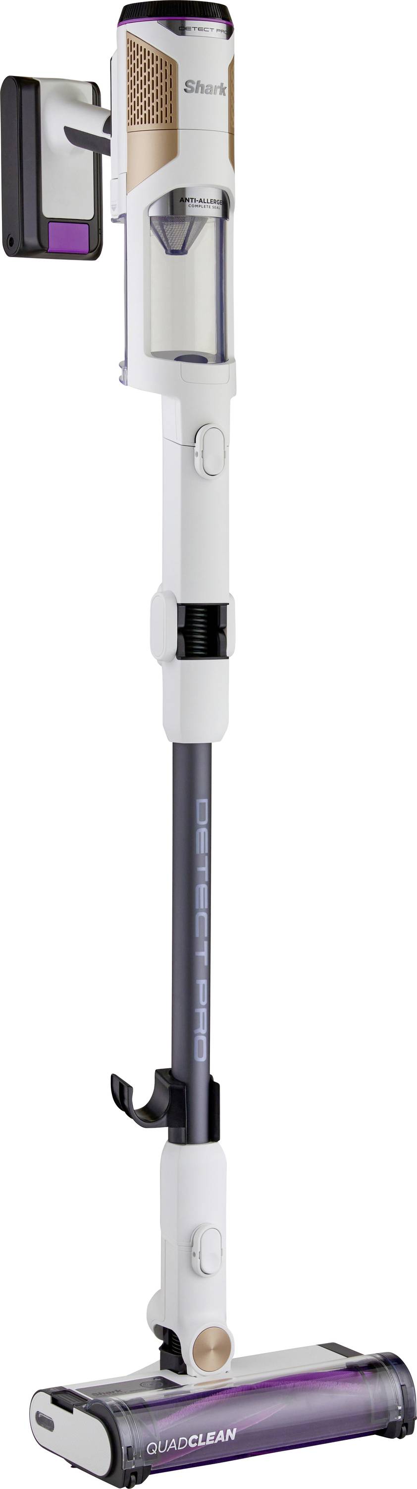 Bezprzewodowy biały odkurzacz z miedzianymi akcentami i przezroczystym zbiornikiem na kurz; zapewnia elastyczne czyszczenie podłóg.