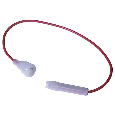 Czerwony kabel z białą wtyczką i gniazdem na końcach, prawdopodobnie używany do połączeń elektrycznych.