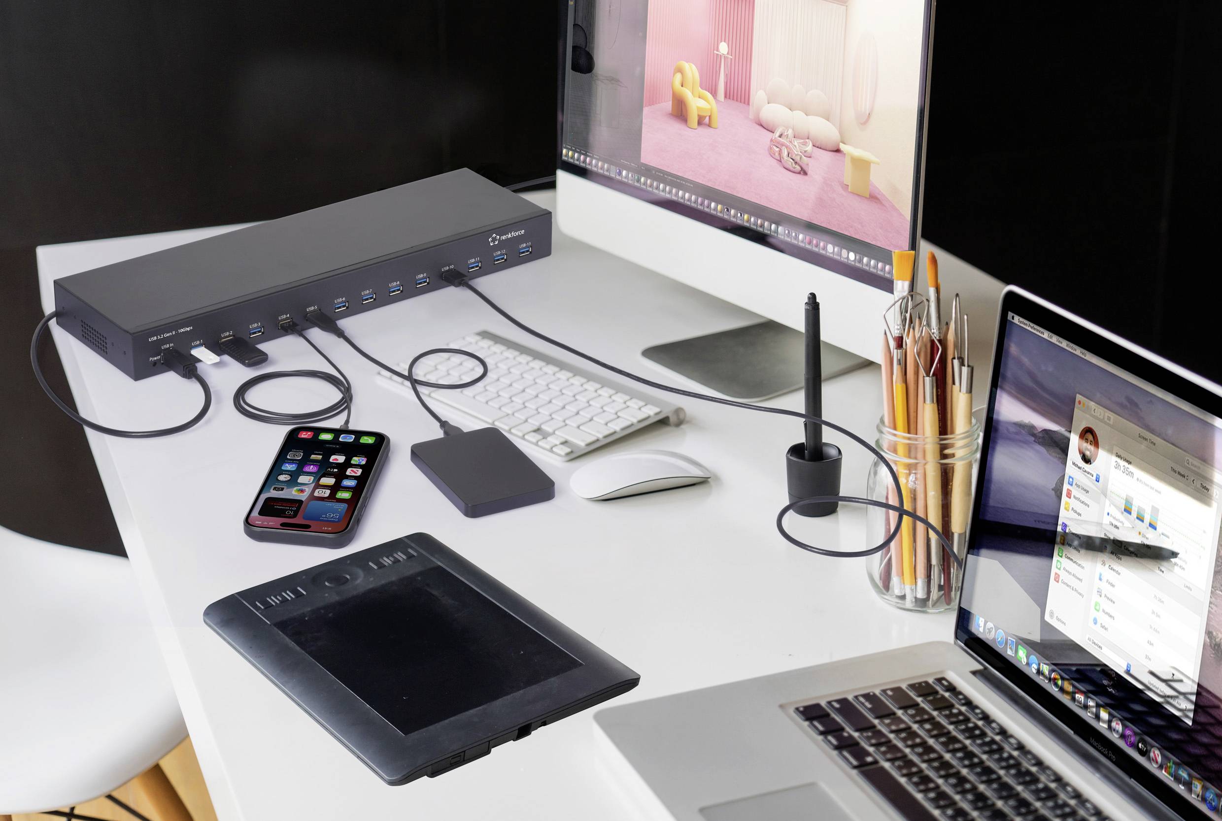 Renkforce RF-6677282 USB-Hub 13 Portów USB-A USB 3.2 Gen2 10 GBit/s do zastosowań przemysłowych, możliwy montaż rack, me-5