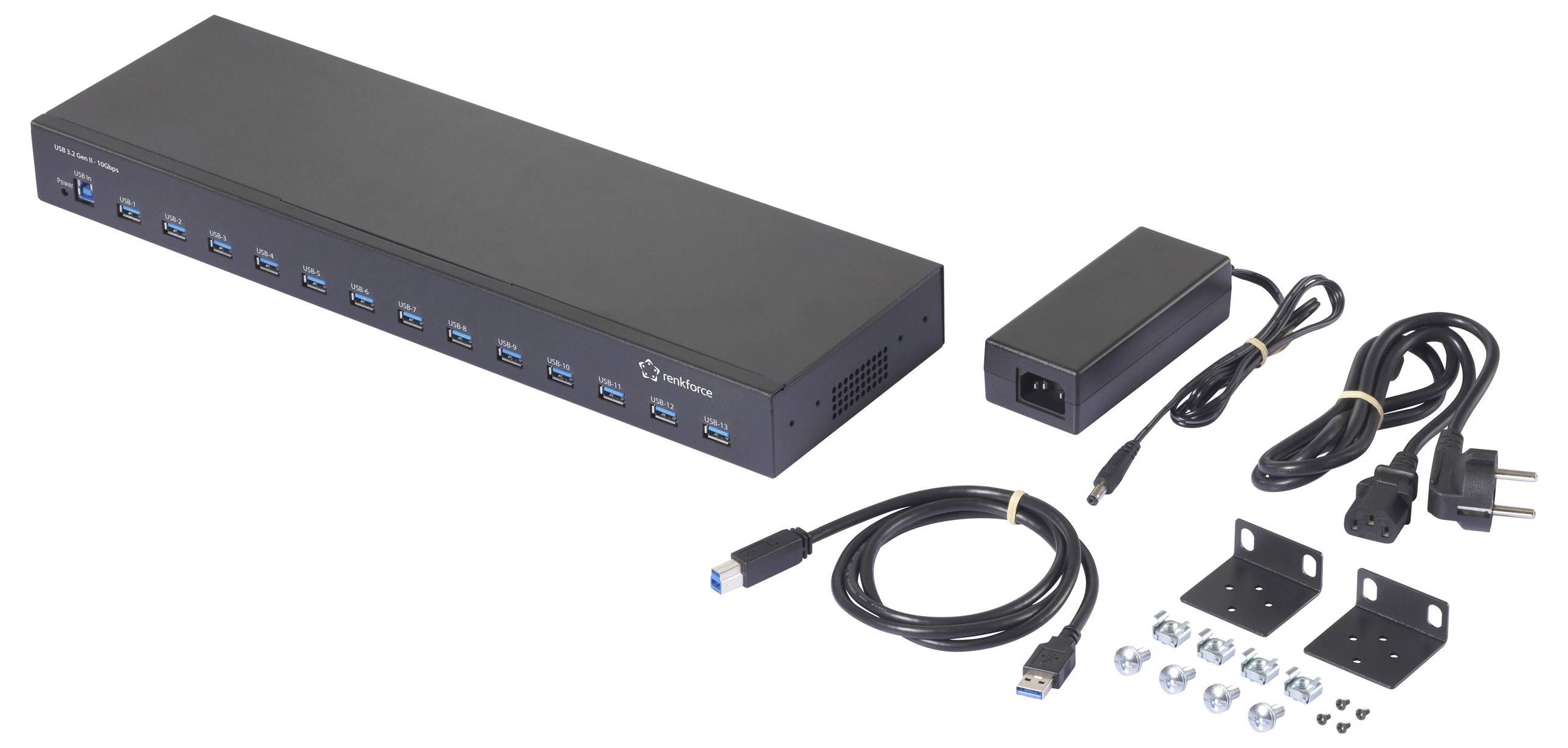 Renkforce RF-6677282 USB-Hub 13 Portów USB-A USB 3.2 Gen2 10 GBit/s do zastosowań przemysłowych, możliwy montaż rack, me-4