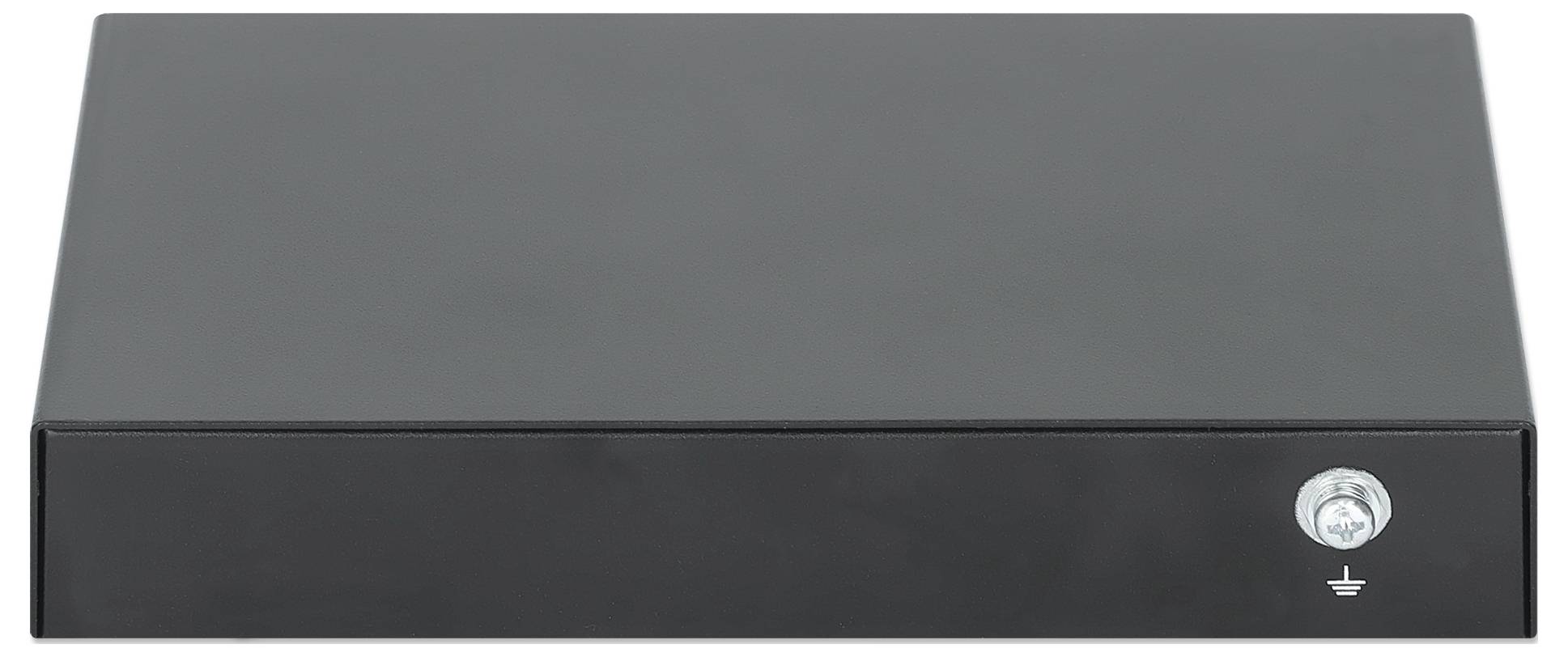 Czarna skrzynka z metalowym zamknięciem z przodu, prawdopodobnie urządzenie elektroniczne lub obudowa w minimalistycznym stylu.