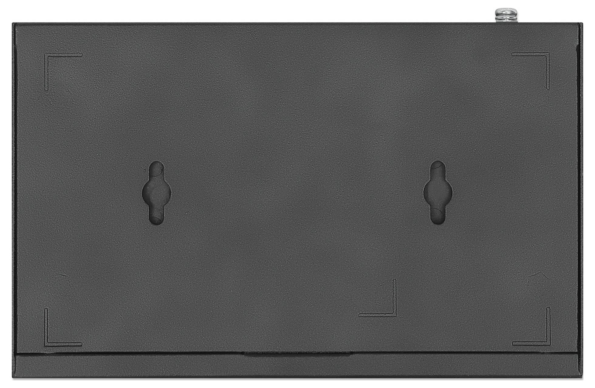 Metalowa płyta z dwoma ukształtowanymi wgłębieniami. Śruba w górnym prawym rogu. Funkcjonalna do celów mocujących.