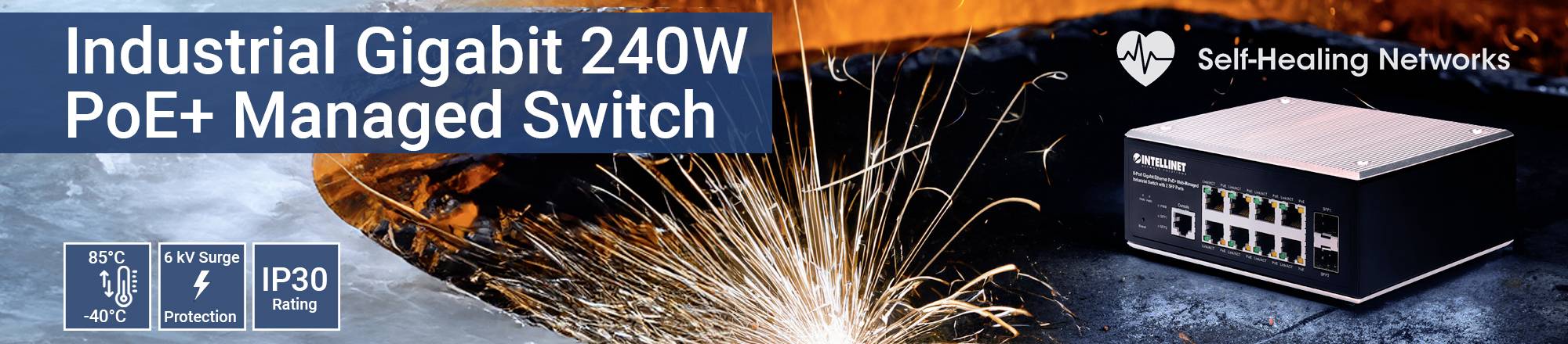 Intellinet 508278 Switch przemysłowy Ethernet 10 / 100 / 1000 MBit/s IEEE802.3af (15.4 W), IEEE802.3at (30 W)-4