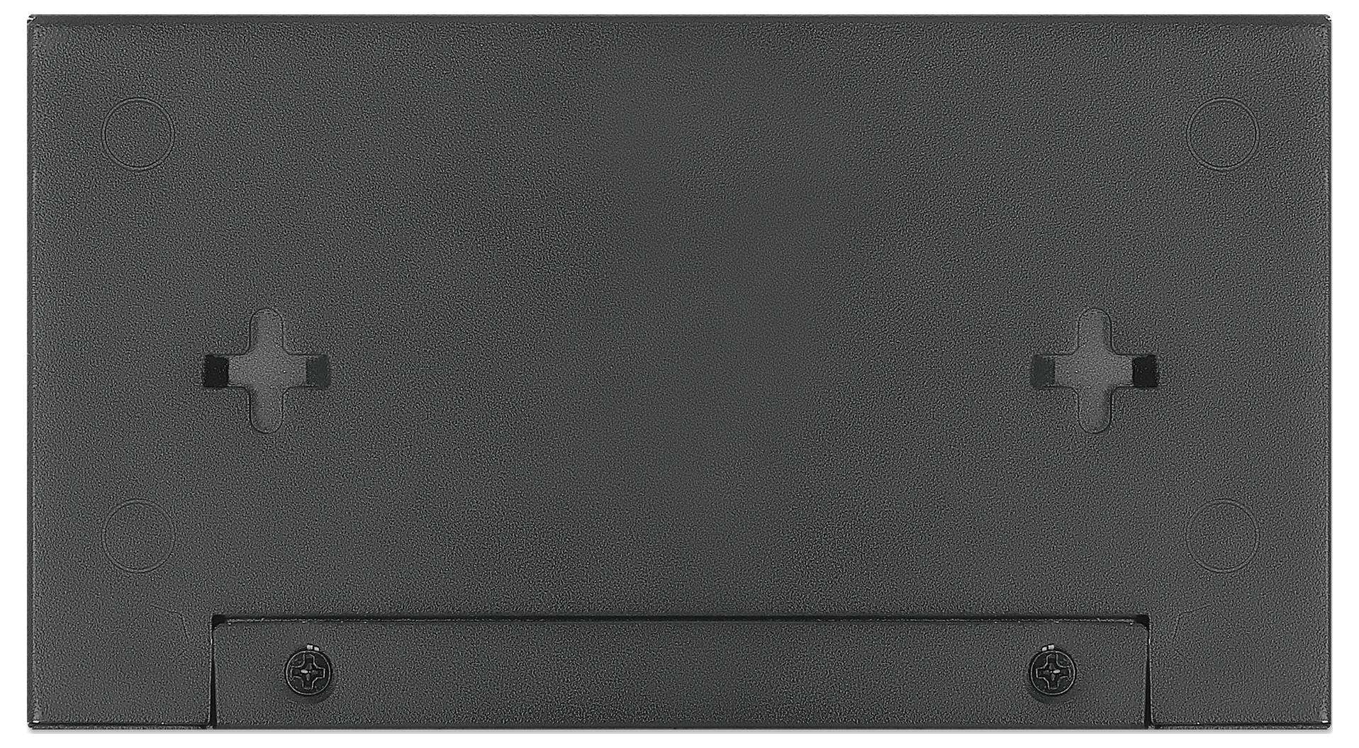 Czarna prostokątna płyta z tworzywa sztucznego z dwoma otworami krzyżowymi i dwoma dolnymi śrubami.