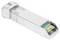 Srebrny moduł SFP (Small Form-factor Pluggable) do rozbudowy sieci, przystosowany do połączeń optycznych lub miedzianych.