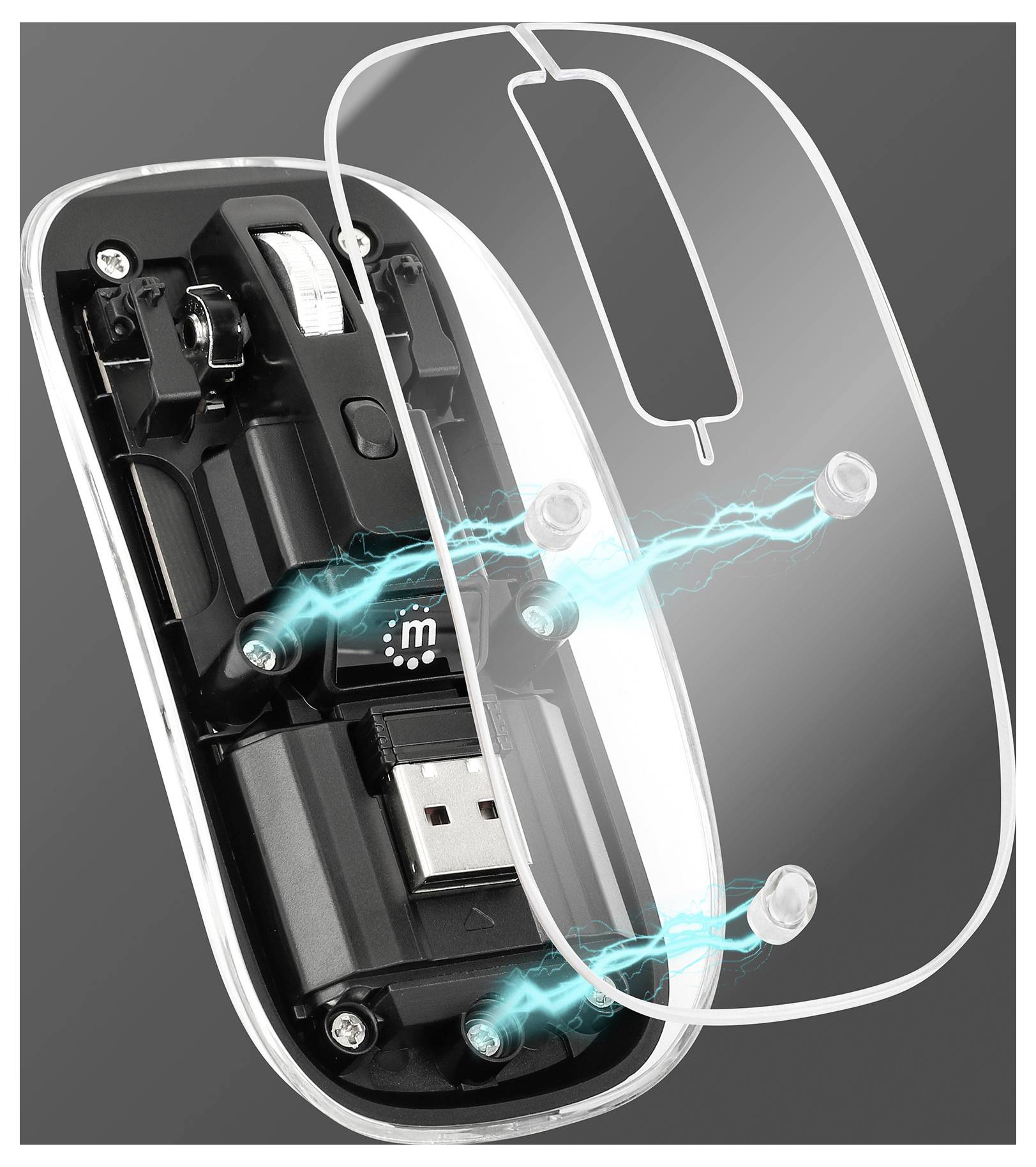 Mysz bezprzewodowa Manhattan Mouse Ottico Wireless 1600 Dpi con Micro Ricevitore USB Nero Trasparente 800 dpi, 1200 dpi,-2