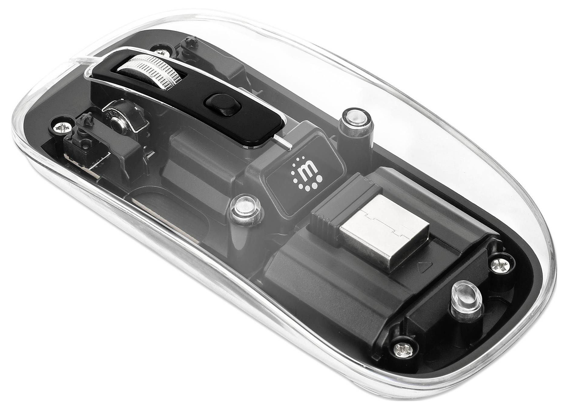 Mysz bezprzewodowa Manhattan Mouse Ottico Wireless 1600 Dpi con Micro Ricevitore USB Nero Trasparente 800 dpi, 1200 dpi,-4
