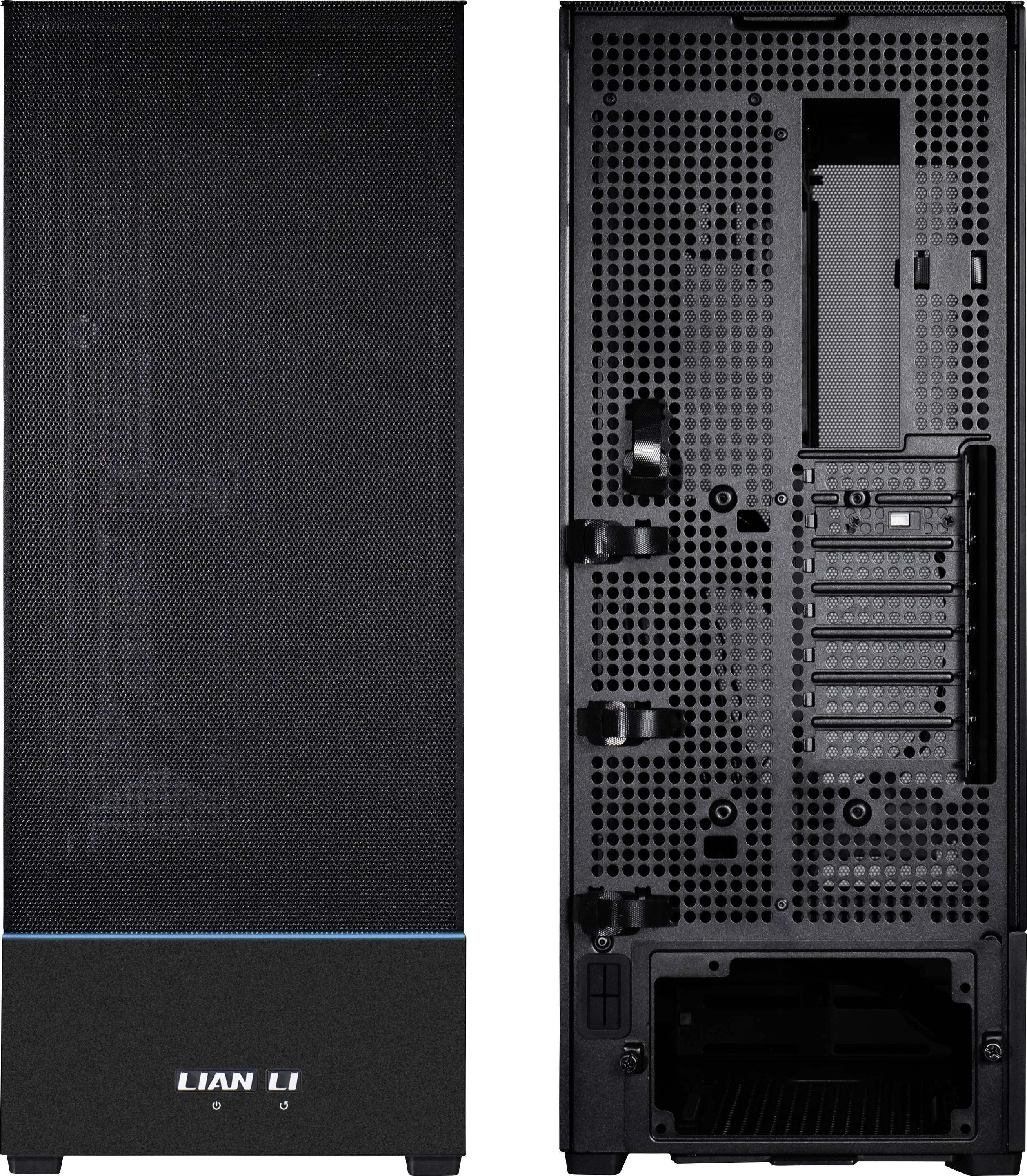 Obudowa 'LIAN LI' z frontową siatką i wentylowaną tylną częścią, przeznaczona dla komputerów do gier, oferuje kompleksowe możliwości chłodzenia i elastyczność w konfiguracji.