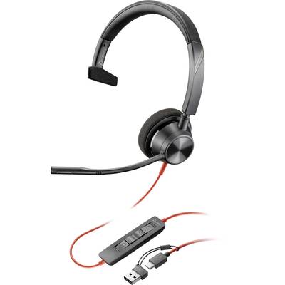 Zestaw słuchawkowy z mikrofonem, złączem USB i przewodem sterującym. Odpowiedni do podłączenia do komputera PC do obsługi rozmów i dźwięku.