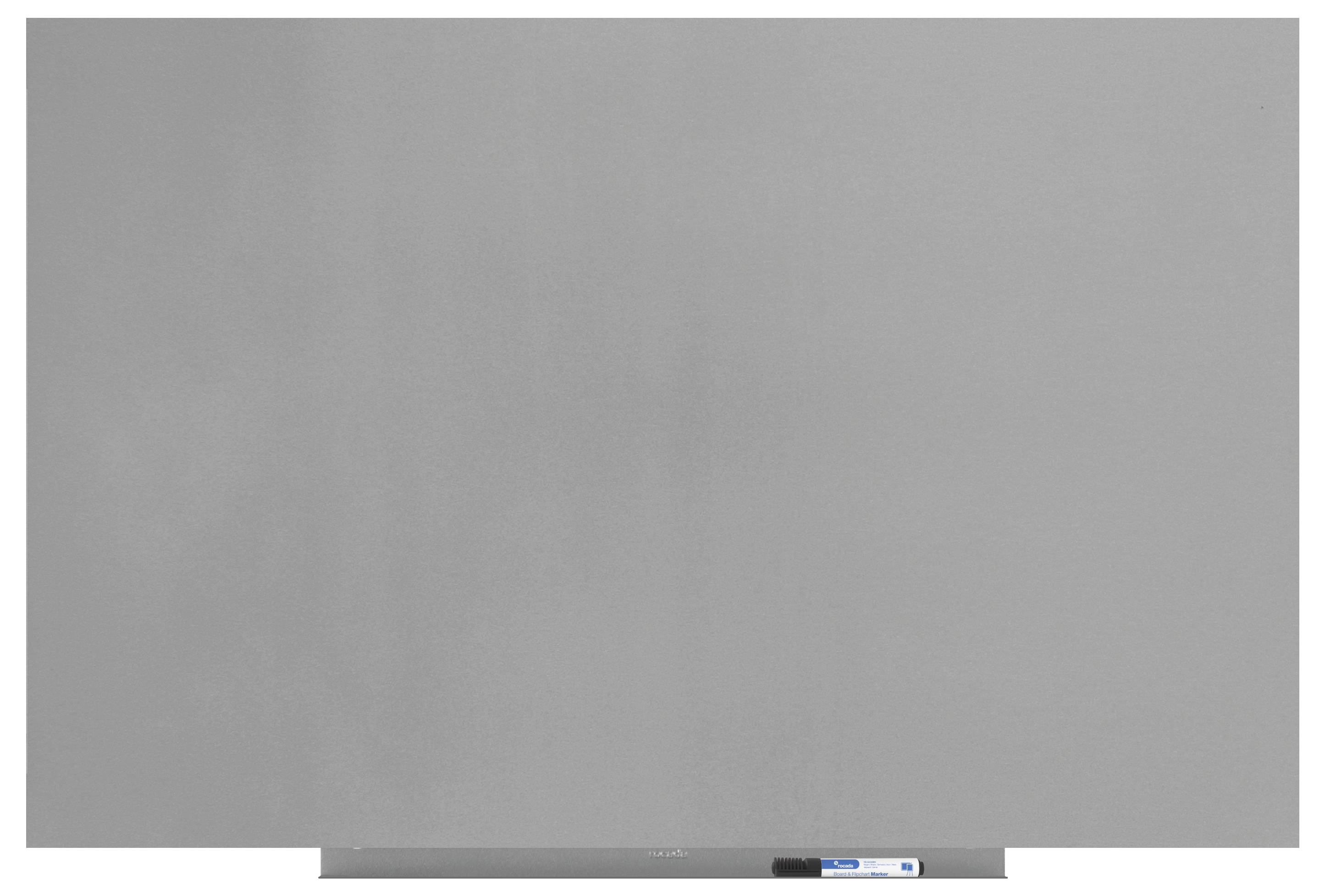 Szara tablica suchościeralna z czarnym i niebieskim markerem umieszczonymi w uchwycie na dole.