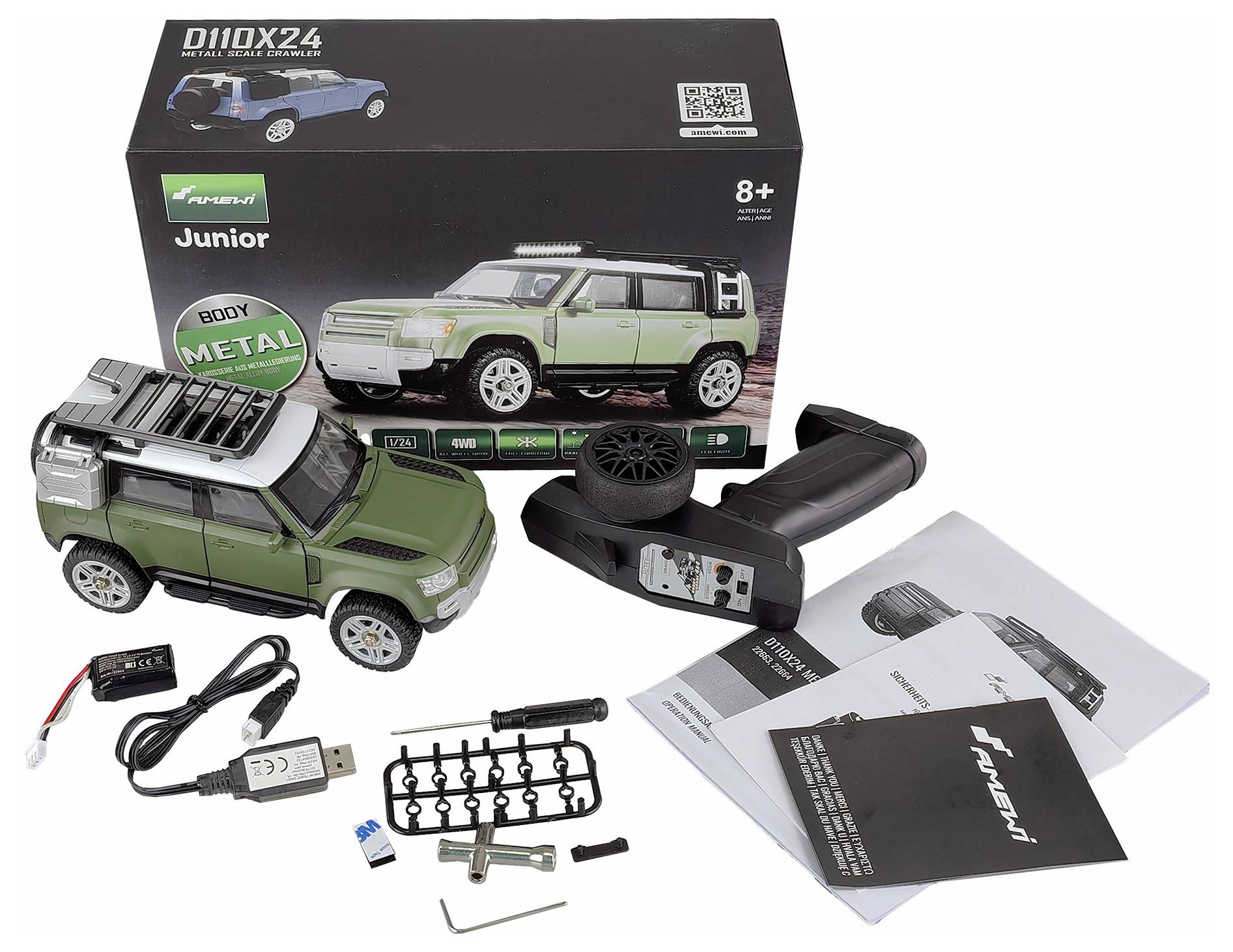 Amewi D110X24 Металева масштабна матова модель автомобіля 1:24 на радіокеруванні Електричний гусеничний повний привід RtR 2.4 ГГц