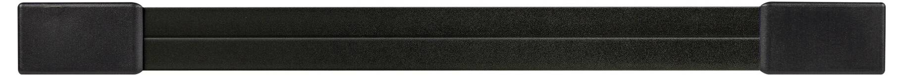 Czarny, prostokątny pręt z szerokimi, kwadratowymi końcami.