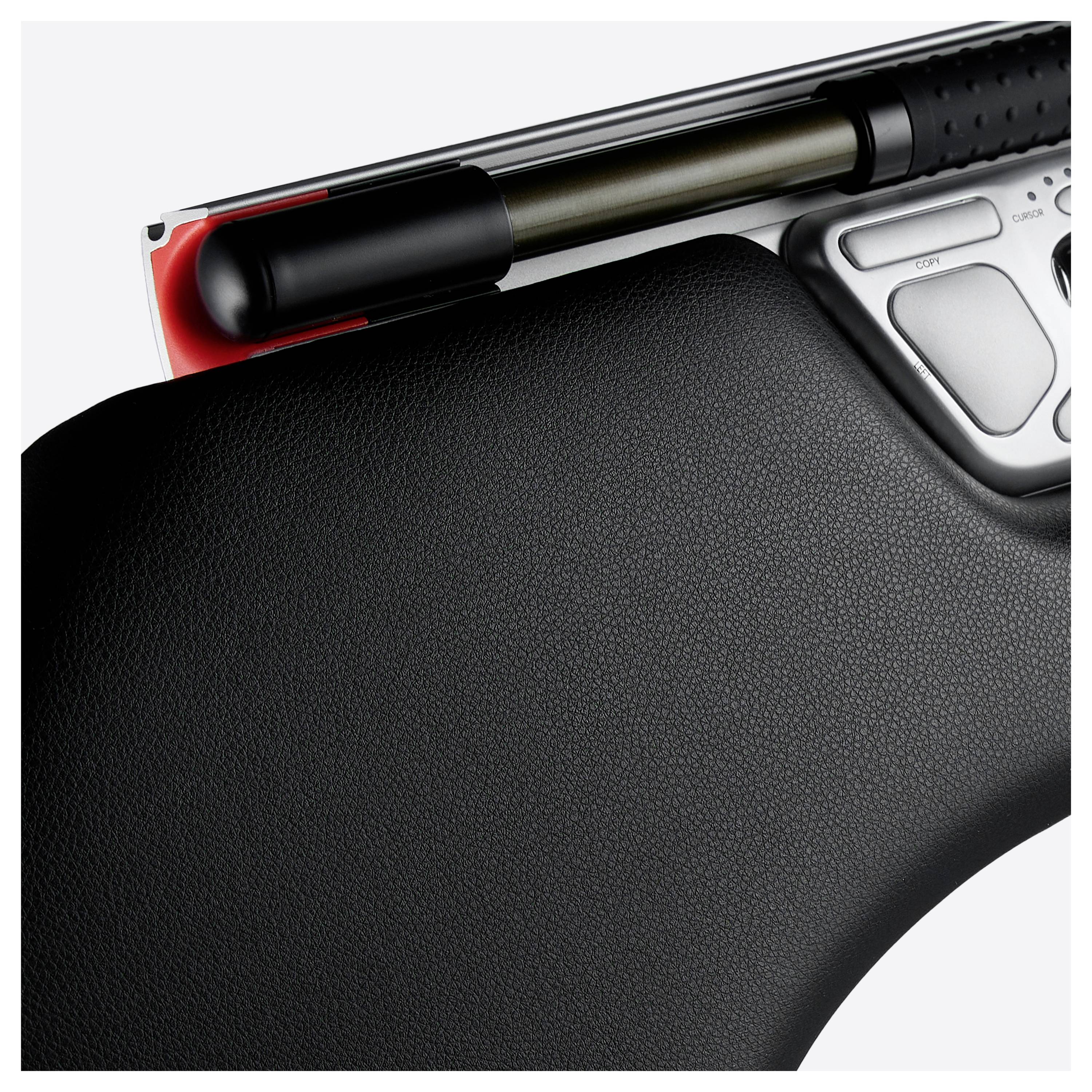 Detector lub czujnik z czarną, zakrzywioną obudową i elementem cylindrycznym, prawdopodobnie przeznaczony do pomiarów.