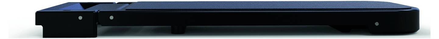 Płaski czarny przedmiot o prostokątnym kształcie i gładkiej powierzchni, widziany z boku. Prawdopodobnie urządzenie techniczne.