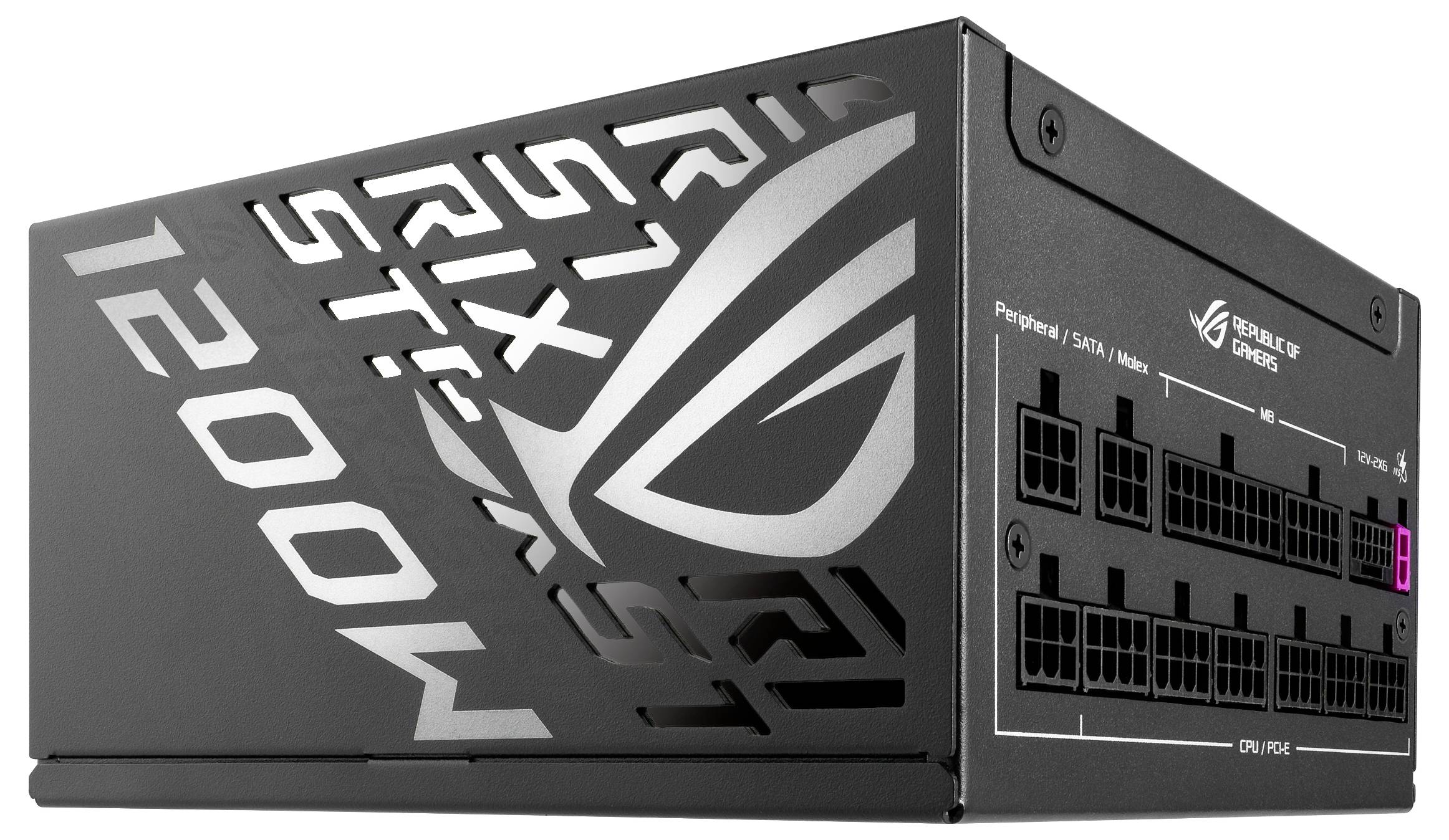 Czarny zasilacz komputerowy z napisem 'STIX RT-1200', z wieloma złączami po prawej stronie, logo widoczne u góry.