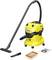 Żółty odkurzacz z elastycznym wężem oraz różnymi końcówkami i filtrami. Idealny do wielozadaniowych prac porządkowych.