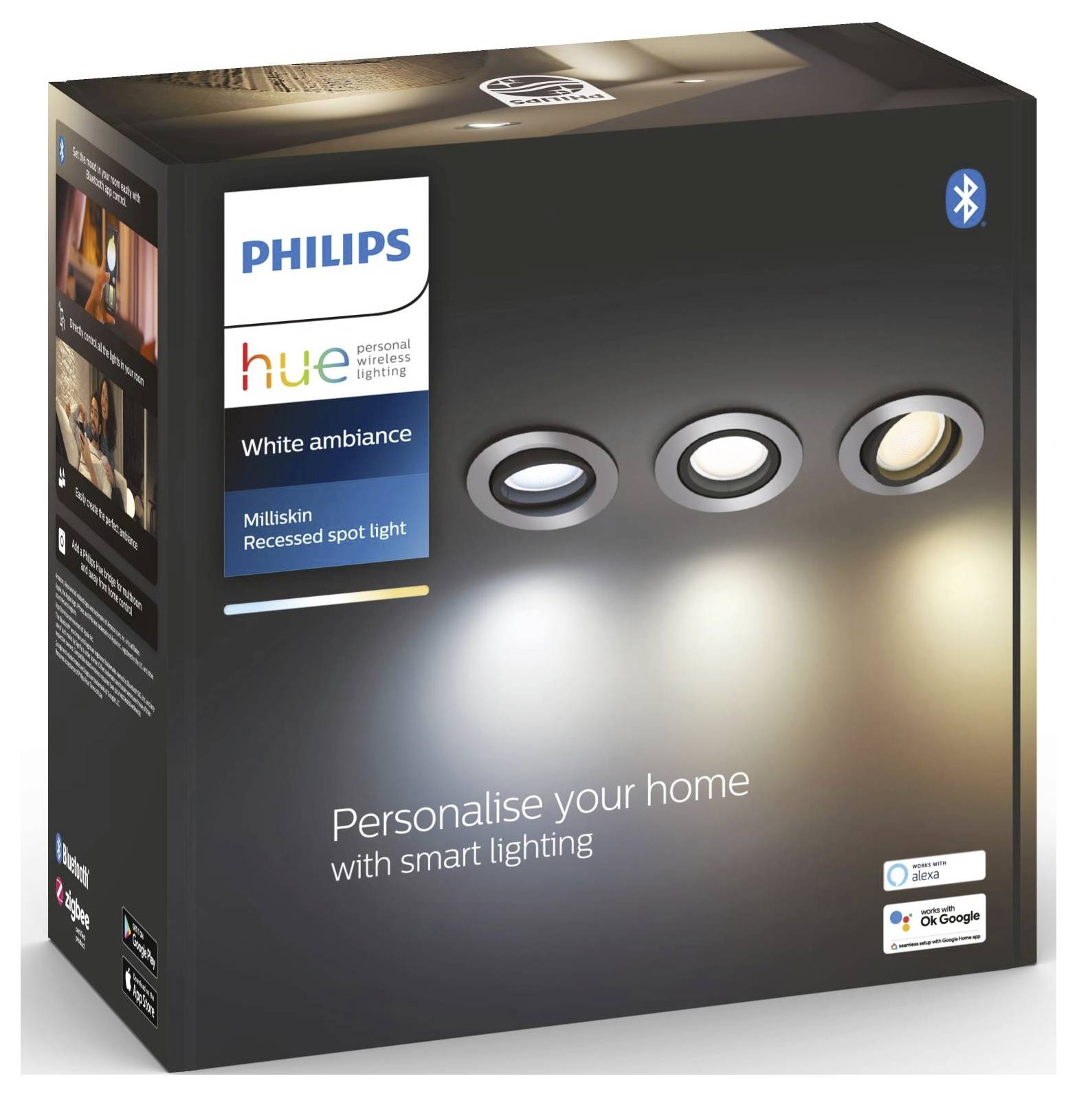 Світлодіодний вбудовуваний світильник Philips Hue 929003810901 EEK: E (A - G) Milliskin Hue GU10 12,6 Вт тепле біле денне світло,