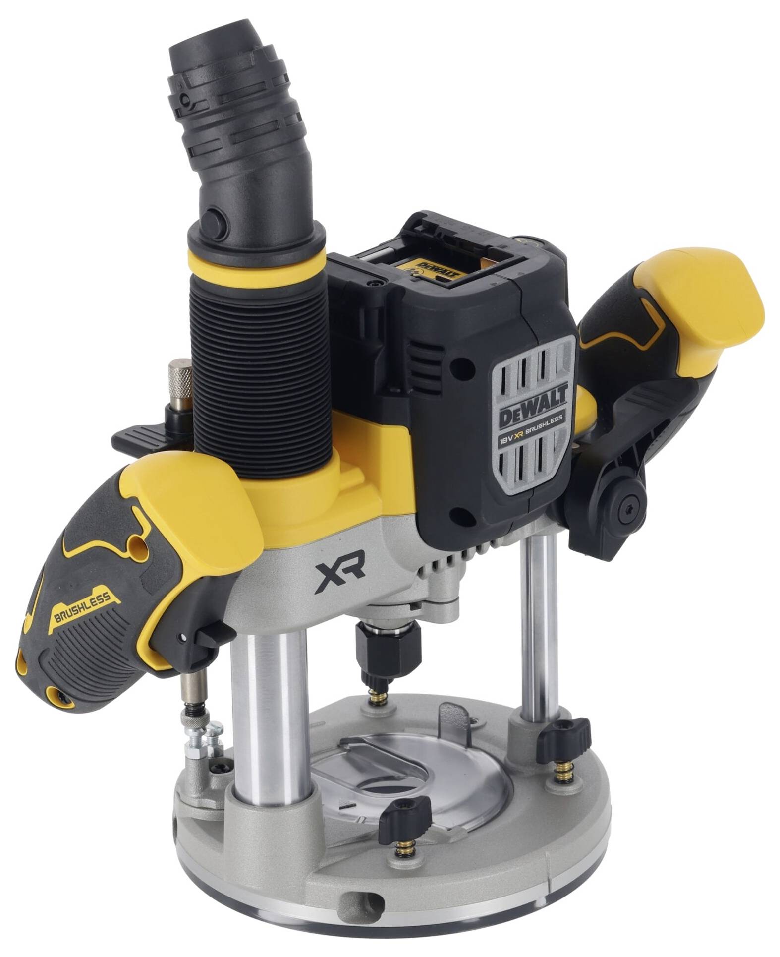 Frezarka górnowrzecionowa z czarną i żółtą obudową. Urządzenie stoi pionowo i posiada uchwyty po obu stronach.