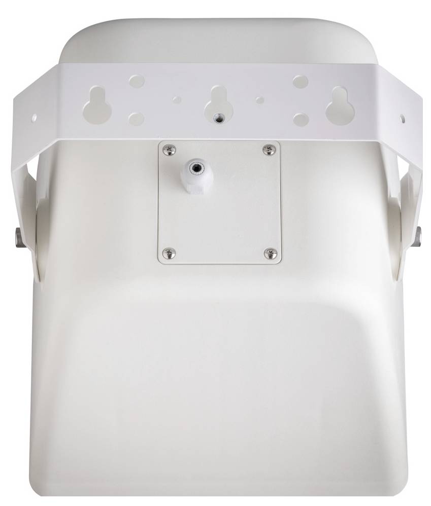 Białowa obudowa z mocowaniem ściennym i otworami montażowymi. Na górze znajduje się centralne przyłącze.