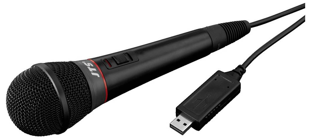 Czarne mikrofon USB z przewodem, odpowiedni do nagrań przy komputerze.