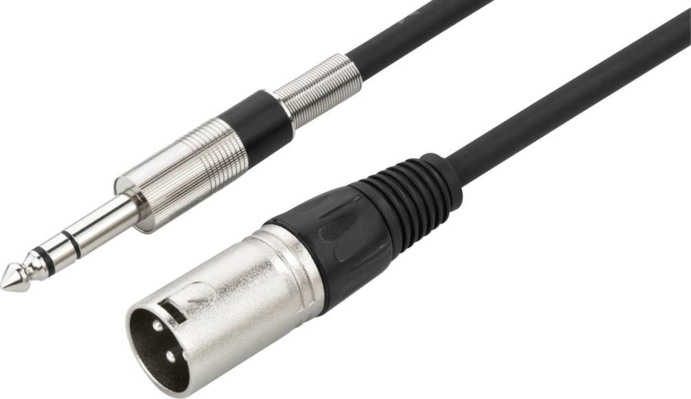 Kabel audio z wtykiem XLR po jednej stronie i wtykiem jack 6,3 mm po drugiej, przeznaczone do profesjonalnych połączeń dźwiękowych.