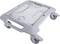 Szara platforma transportowa na czterech kółkach z uchwytem. Zaprojektowana do przewozu ciężkich przedmiotów.