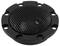 Okrągły czarny głośnik z metalową kratką i sześcioma otworami montażowymi, przeznaczony do wbudowania w urządzenia audio.