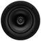 Czarny głośnik w zbliżeniu, sfotografowany centralnie i bezpośrednio z przodu, ukazuje membranę i zewnętrzne pierścienie.